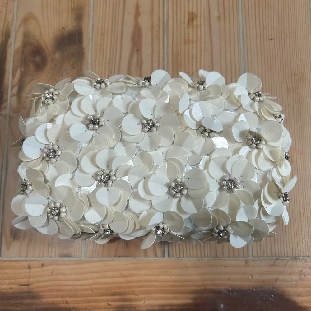 Lulus Blooming Addition Ivory Sequin Rhinestone Box Clutch